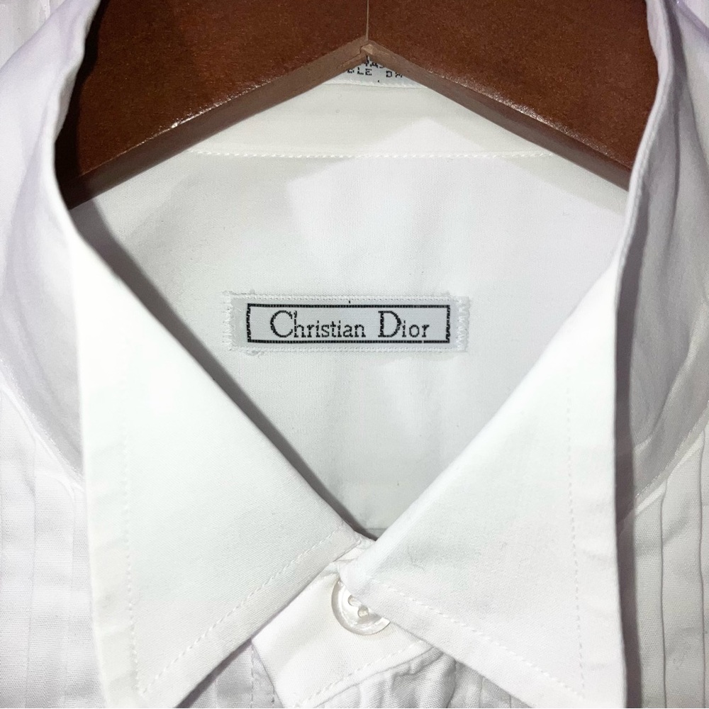 Vintage Christian Dior Monsieur Pleated Tuxedo Shirt White Sz 16/33 French Cuff - Picture 4 of 8